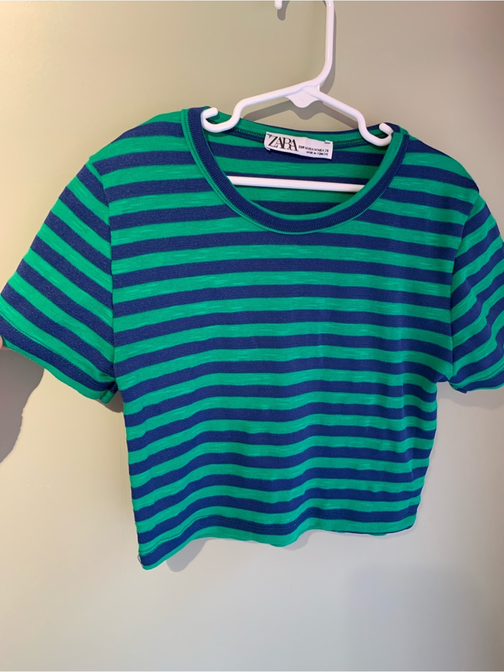Zara Kids Green and Blue Striped Short Sleeve Tee